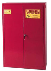 Eagle - 2 Door, 5 Shelf, Red Steel Standard Safety Cabinet for Flammable and Combustible Liquids - 65" High x 43" Wide x 18" Deep, Manual Closing Door, 3 Point Key Lock, 60 Gal Capacity - Americas Industrial Supply