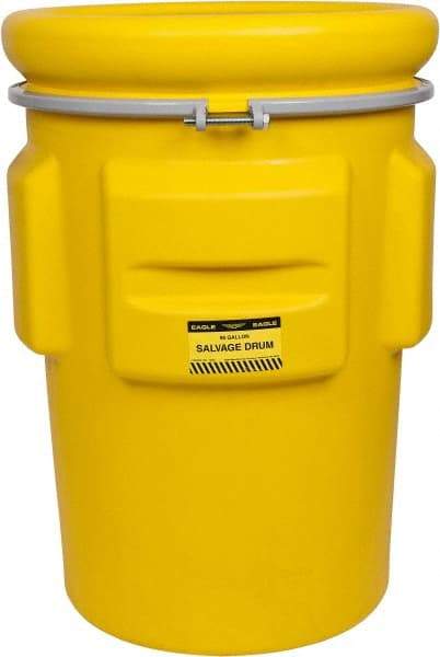 Eagle - 95 Gallon Capacity, Metal Band with Bolt Closure, Yellow Salvage Drum - 55 Gallon Container, Polyethylene, 748 Lb. Capacity, UN 1H2/X340/S Listing - Americas Industrial Supply