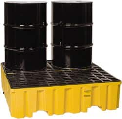 Eagle - 120 Gal Sump, 4,000 Lb Capacity, 4 Drum, Polyethylene Spill Deck or Pallet - 51-1/2" Long x 52.4" Wide x 13-3/4" High, Yellow, Liftable Fork, Drain Included, Vertical, 2 x 2 Drum Configuration - Americas Industrial Supply