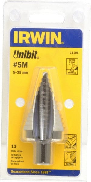 Irwin - 13 Hole Sizes, 5 to 35mm Hole Diam Cobalt Speedpoint Step Drill Bit - Americas Industrial Supply