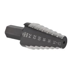 Irwin - 6 Hole Sizes, 14 to 24mm Hole Diam High Speed Steel Standard Point Step Drill Bit - Americas Industrial Supply