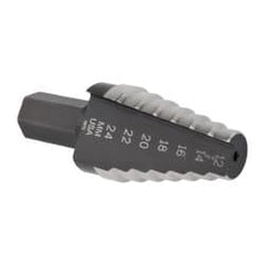 Irwin - 6 Hole Sizes, 14 to 24mm Hole Diam High Speed Steel Standard Point Step Drill Bit - Americas Industrial Supply