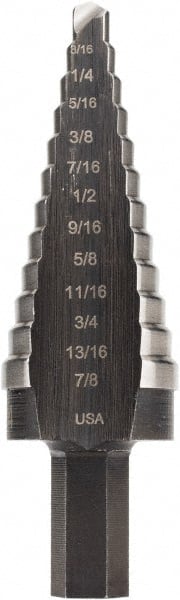 Irwin - 12 Hole Sizes, 3/16 to 7/8" Hole Diam High Speed Steel Speedpoint Step Drill Bit - Americas Industrial Supply