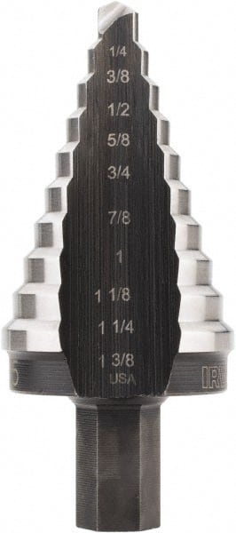 Irwin - 10 Hole Sizes, 1/4 to 1-3/8" Hole Diam High Speed Steel Speedpoint Step Drill Bit - Americas Industrial Supply