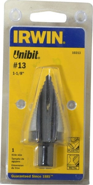 Irwin - 1 Hole Size, 1-1/8" Hole Diam High Speed Steel Standard Point Step Drill Bit - Americas Industrial Supply