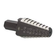 Irwin - 8 Hole Sizes, 9/16 to 1" Hole Diam High Speed Steel Standard Point Step Drill Bit - Americas Industrial Supply