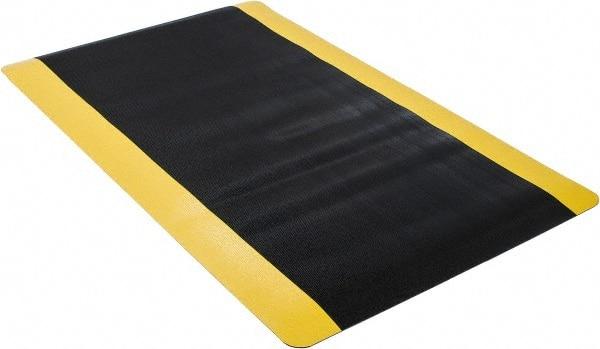 Wearwell - 5' Long x 3' Wide, Dry Environment, Anti-Fatigue Modular Matting System - Black with Yellow Borders, Vinyl with Vinyl Sponge Base, Beveled on 4 Sides - Americas Industrial Supply