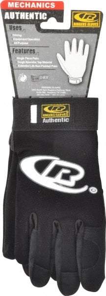 Ringers Gloves - Size L (10) Synthetic Leather General Protection Work Gloves - For Mechanic's & Lifting, Uncoated, Hook & Loop Cuff, Full Fingered, Black, Paired - Americas Industrial Supply