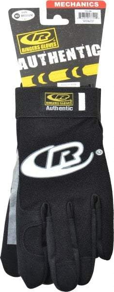 Ringers Gloves - Size M (9) Synthetic Leather General Protection Work Gloves - For Mechanic's & Lifting, Uncoated, Hook & Loop Cuff, Full Fingered, Black, Paired - Americas Industrial Supply