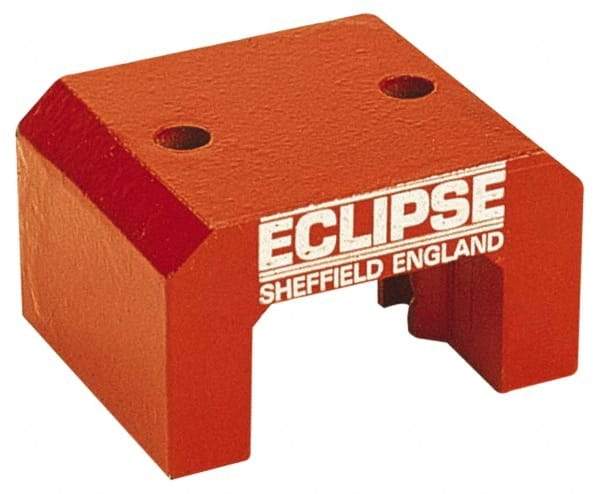 Eclipse - 2 Hole, 0.374" Hole Diam, 3-1/4" Overall Width, 3-1/8" Deep, 2-1/8" High, 101 Lb Average Pull Force, Alnico Power Magnets - 20.65mm Pole Width, 550°C Max Operating Temp, Grade 5 Alnico - Americas Industrial Supply