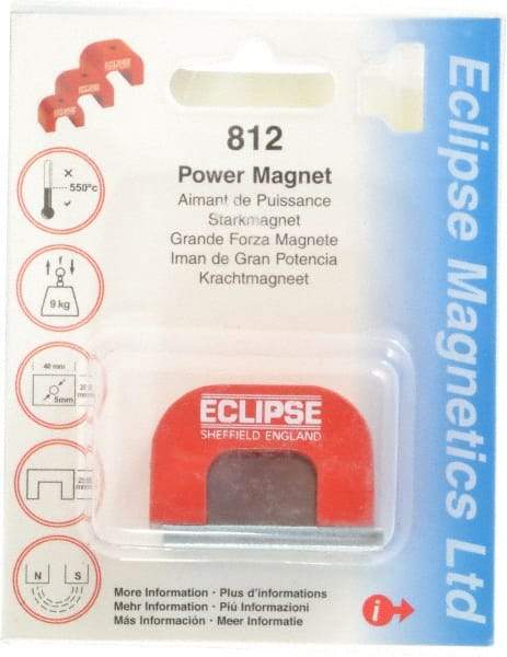 Eclipse - 1 Hole, 0.1969" Hole Diam, 63/64" Overall Width, 1-37/64" Deep, 63/64" High, 20 Lb Average Pull Force, Alnico Power Magnets - 10mm Pole Width, 550°C Max Operating Temp, Grade 5 Alnico - Americas Industrial Supply