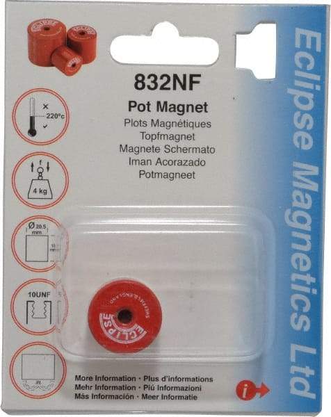 Eclipse - 13/16" Diam, 10-32 Thread, 5 Lb Average Pull Force, Mild Steel, Alnico Pot Magnets - 220°C Max Operating Temp, 3/4" High, Grade 5 Alnico - Americas Industrial Supply