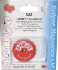 Eclipse - 1-1/2" Diam, 28.5 Lb Average Pull Force, Mild Steel, Alnico Pot Magnets - 0.339" Countersunk Hole, 220°C Max Operating Temp, 0.407" High, Grade 5 Alnico - Americas Industrial Supply