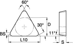 Kennametal - TPKN43 Grade KC725M Carbide Milling Insert - TiN/TiCN/TiN Finish, 3/16" Thick, 1/2" Inscribed Circle - Americas Industrial Supply