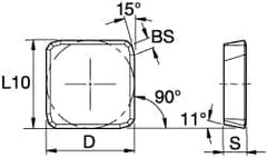 Kennametal - SPKN53 Grade KC725M Carbide Milling Insert - TiN/TiCN/TiN Finish, 3/16" Thick, 5/8" Inscribed Circle - Americas Industrial Supply