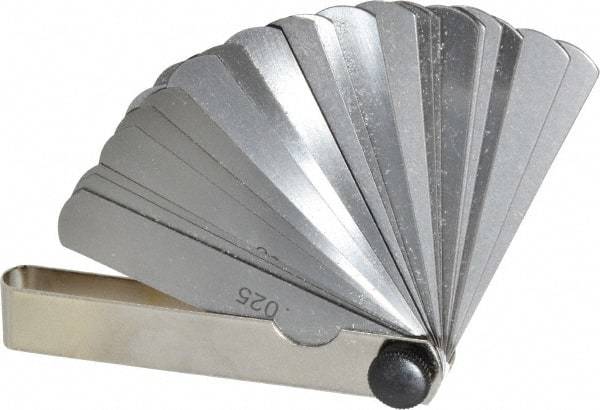 Value Collection - 26 Piece, 0.002 to 0.025" Thick, Parallel Feeler Gage Set - 3" Leaf Length, 1/2" Wide, Tempered Steel - Americas Industrial Supply