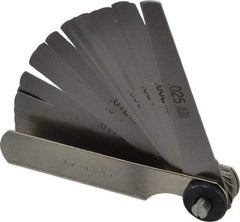PEC Tools - 26 Piece, 0.0015 to 0.025" Thick, Tapered Feeler Gage Set - 3" Leaf Length, 0.3333" Wide, Tempered Steel - Americas Industrial Supply