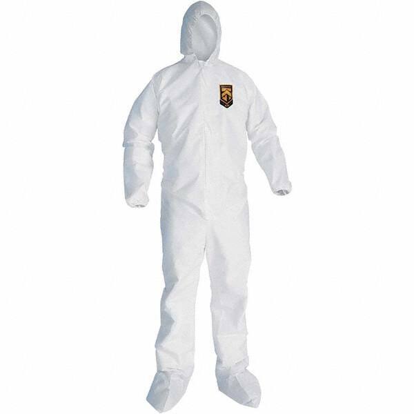 KleenGuard - Size M SMS General Purpose Coveralls - White, Zipper Closure, Elastic Cuffs, with Boots, Serged Seams - Americas Industrial Supply