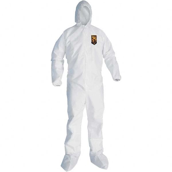 KleenGuard - Size 3XL SMS General Purpose Coveralls - White, Zipper Closure, Elastic Cuffs, with Boots, Serged Seams - Americas Industrial Supply