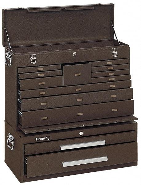 Kennedy - 13 Drawer, 2 Piece, Brown Steel Machinist's Combo - 12-1/2 Inches Deep 9-1/2 Inches High 26.68 Inches Wide Base - Americas Industrial Supply