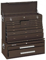 Kennedy - 13 Drawer, 2 Piece, Brown Steel Machinist's Combo - 12-1/2 Inches Deep 9-1/2 Inches High 26.68 Inches Wide Base - Americas Industrial Supply