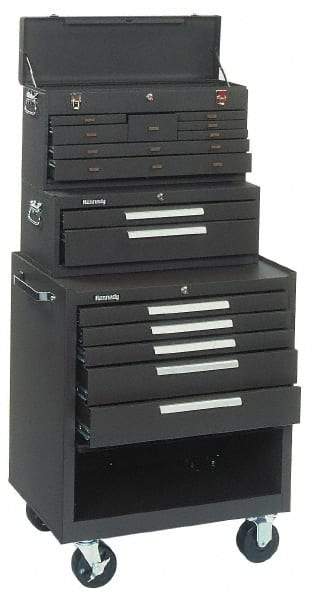 Kennedy - 15 Drawer, 3 Piece, Brown Steel Tool Storage System - 12-1/2 Inches Deep 9-1/2 Inches High 26.68 Inches Wide Base and 3 Inches Deep x 35 Inches High x 29 Inches Wide Roller Cabinet - Americas Industrial Supply
