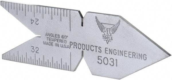 PEC Tools - 60° Angle, Satin Chrome Coated Steel Center Gage - 1/32 to 1/14 Inch Graduation - Americas Industrial Supply