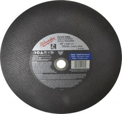 Milwaukee Tool - 14" 36 Grit Aluminum Oxide Cutoff Wheel - 3/32" Thick, 1" Arbor, 4,365 Max RPM, Use with Angle Grinders - Americas Industrial Supply