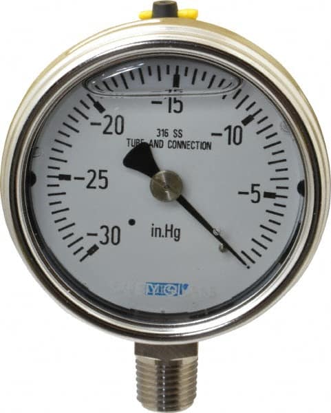 Wika - 2-1/2" Dial, 1/4 Thread, 30-0 Scale Range, Pressure Gauge - Lower Connection Mount, Accurate to 2-1-2% of Scale - Americas Industrial Supply