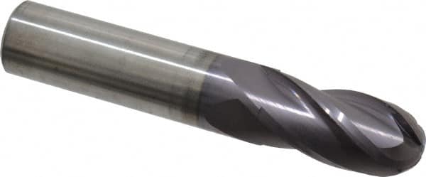 Atrax - 5/8" Diam, 1-1/4" LOC, 4 Flute Solid Carbide Ball End Mill - AlTiN Finish, Single End, 3-1/2" OAL, 5/8" Shank Diam - Americas Industrial Supply