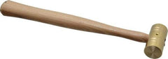 Made in USA - 1/2 Lb Head 1" Face Brass Head Striking Tool Hammer - 10-1/2" OAL, Wood Handle - Americas Industrial Supply