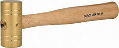 Made in USA - 1 Lb Head 1-1/4" Face Brass Head Striking Tool Hammer - 10-1/2" OAL, Wood Handle - Americas Industrial Supply