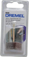 Dremel - 3/8" Diam, Medium Aluminum Oxide Coated Mounted Flap Wheel - 1/8" Shank Mount, 80 Grit - Americas Industrial Supply