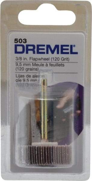Dremel - 3/8" Diam, Fine Aluminum Oxide Coated Mounted Flap Wheel - 1/8" Shank Mount, 120 Grit - Americas Industrial Supply