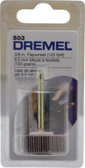 Dremel - 3/8" Diam, Fine Aluminum Oxide Coated Mounted Flap Wheel - 1/8" Shank Mount, 120 Grit - Americas Industrial Supply