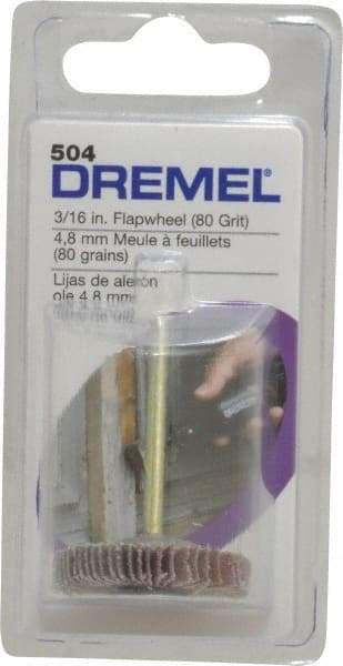 Dremel - 3/16" Diam, Medium Aluminum Oxide Coated Mounted Flap Wheel - 1/8" Shank Mount, 80 Grit - Americas Industrial Supply