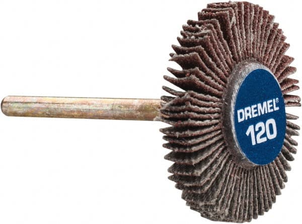 Dremel - 3/16" Diam, Fine Aluminum Oxide Coated Mounted Flap Wheel - 1/8" Shank Mount, 120 Grit - Americas Industrial Supply