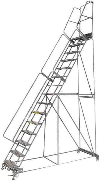 Ballymore - 192" 15 Step Ladder - Lock Step Rolling Safety Ladder, 450 Lb Capacity, 150" Platform Height, 40" Base Width x 106" Depth, Abrasive Mat Tread - Americas Industrial Supply