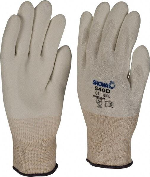 SHOWA - Size L (9), ANSI Cut Lvl 2, Puncture Lvl 2, Abrasion Lvl 6, Polyurethane Coated Cut Resistant Gloves - Palm Coated, HPPE Lining, Knit Wrist, White, Paired - Americas Industrial Supply