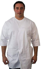 PRO-SAFE - Size L White Smock with 5 Pockets - Polyester and Cotton, Buttonless and Ties In Back - Americas Industrial Supply
