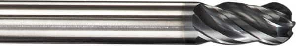 SGS - 15/32" Diam, 1" LOC, 4 Flute Solid Carbide Ball End Mill - AlTiN Finish, Single End, 3" OAL, 1/2" Shank Diam, Spiral Flute - Americas Industrial Supply