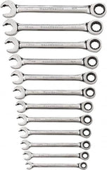 GearWrench - 12 Piece, 8mm to 19mm, 12 Point Ratcheting Combination Wrench Set - Metric Measurement Standard, Chrome Finish - Americas Industrial Supply