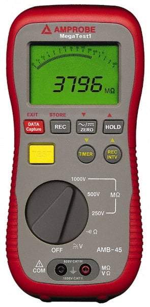 Amprobe - Digital LCD Display, 4,000 Megohm Electrical Insulation Resistance Tester & Megohmmeter - 1,000 VDC Max Test Voltage, Powered by 1.5V AA Battery - Americas Industrial Supply