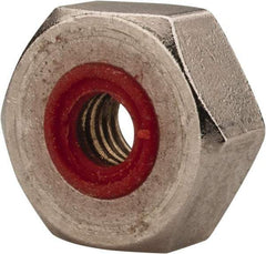APM HEXSEAL - #10-32 Thread, 3/8" Wide x 7/32" High, Brass Self Sealing Hex Jam Nut - Nickel Plated, Silicone O Ring, Right Hand, UNF Thread - Americas Industrial Supply