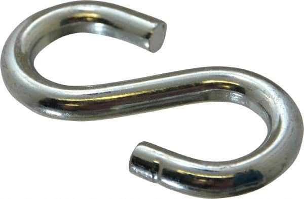 Made in USA - 1/2" Opening, Low Carbon Steel Electrogalvanized S-Hook - 132 Lb Capacity, 7/8" ID, 0.312" Wire, 3" OAL - Americas Industrial Supply