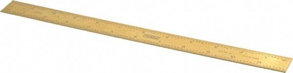 Fowler - 12" Long, 1/64, 1/32" and 0.5, 1mm Graduation, Rigid Steel Rule - English/Metric Graduation Style, 1/2" Wide, Yellow, Titanium Finish - Americas Industrial Supply