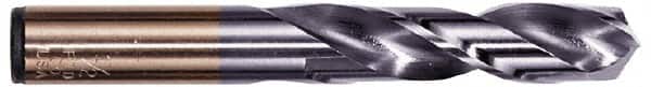 Hertel - Letter E (1/4) 135° Spiral Flute Cobalt Screw Machine Drill Bit - TiAlN Finish, Right Hand Cut, 1-3/8" Flute Length, 2-1/2" OAL, Split Point, Straight Shank - Americas Industrial Supply