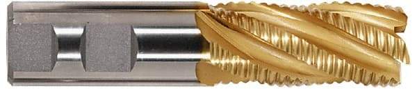 Hertel - 1-1/4" Diam, Fine Pitch, 2" LOC, 6 Flute Cobalt Roughing Square End Mill - TiN Finish, 4-1/2" OAL, 1-1/4" Shank Diam, Single End, Centercutting, 30° Helix - Americas Industrial Supply