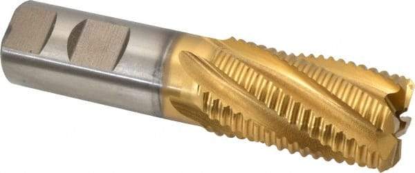 Hertel - 1-1/8" Diam, Coarse Pitch, 2" LOC, 6 Flute Cobalt Roughing Square End Mill - TiN Finish, 4-1/2" OAL, 1" Shank Diam, Single End, 30° Helix - Americas Industrial Supply