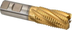 Hertel - 1-1/8" Diam, Coarse Pitch, 2" LOC, 6 Flute Cobalt Roughing Square End Mill - TiN Finish, 4-1/2" OAL, 1" Shank Diam, Single End, 30° Helix - Americas Industrial Supply